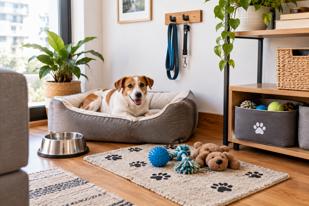 Cómo cambia la rutina de una pareja cuando llega una mascota a casa Espacio organizado para una mascota en un apartamento