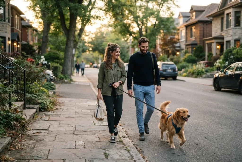 Pareja paseando junta con su perro