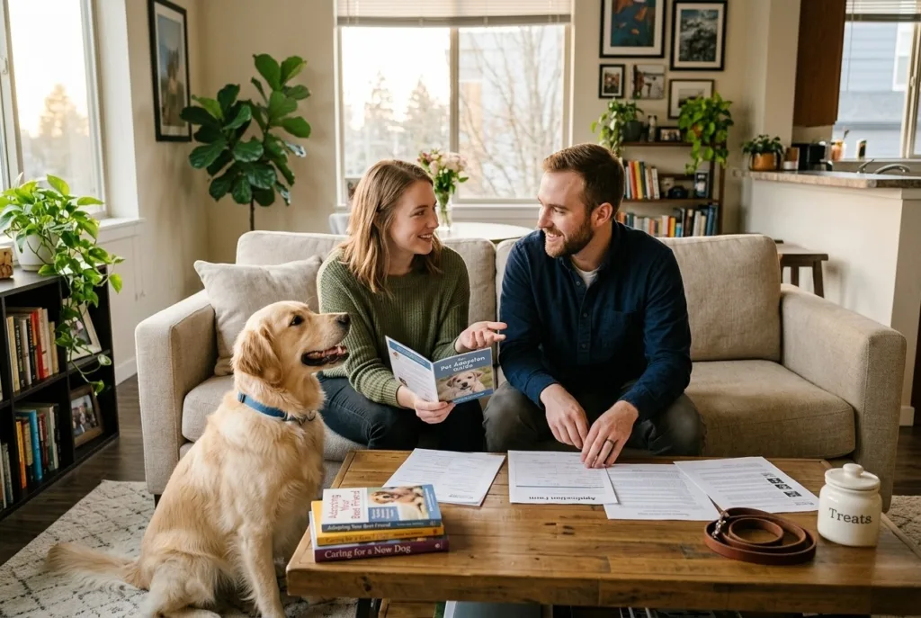 Qué tener en cuenta antes de adoptar una mascota en pareja Pareja planeando la adopcion de un perro